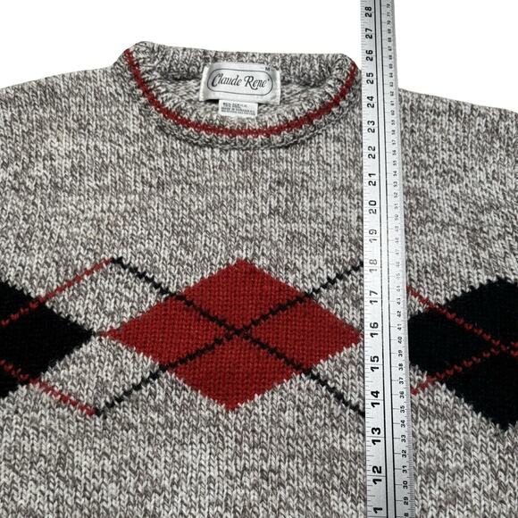 Vintage Claude Rene Argyle Sweater Knit Red Grey Women's M Preppy Casual - Picture 6 of 7